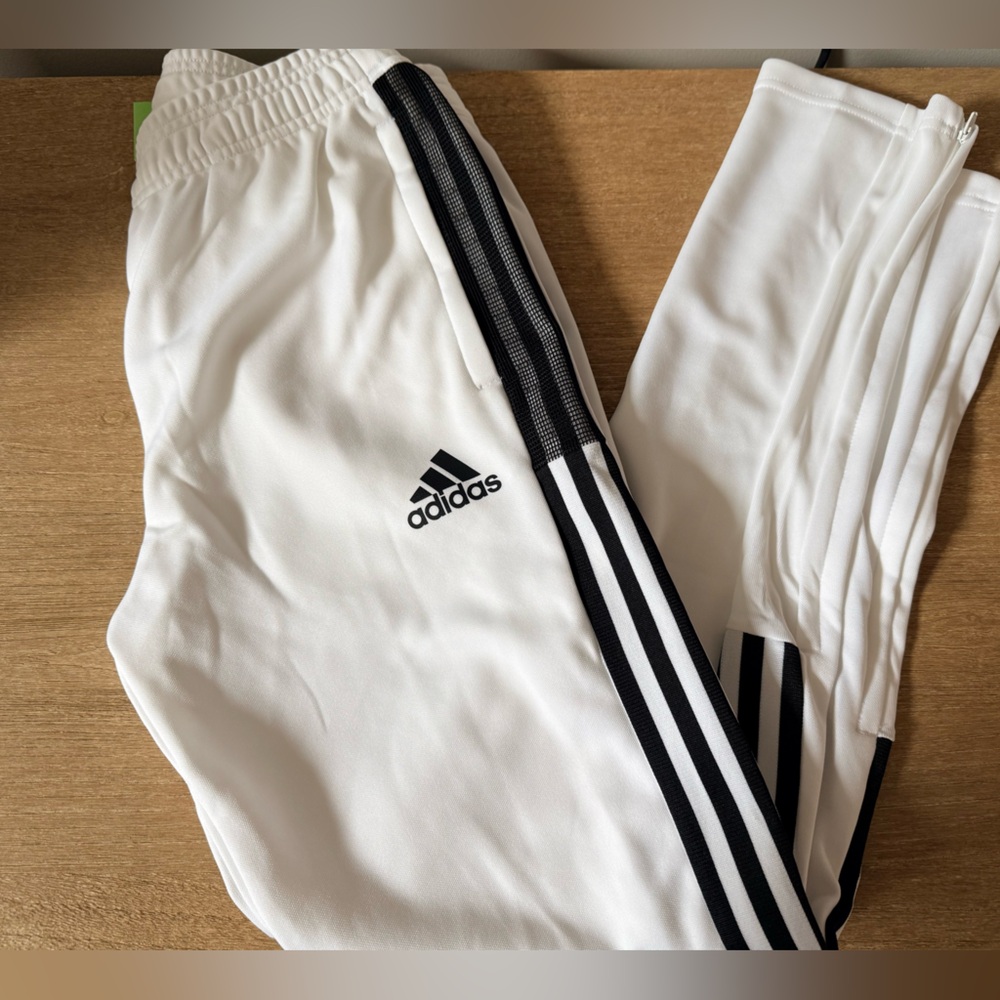 Adidas Youth White Jogger Pants with Black Three-Stripe Detail